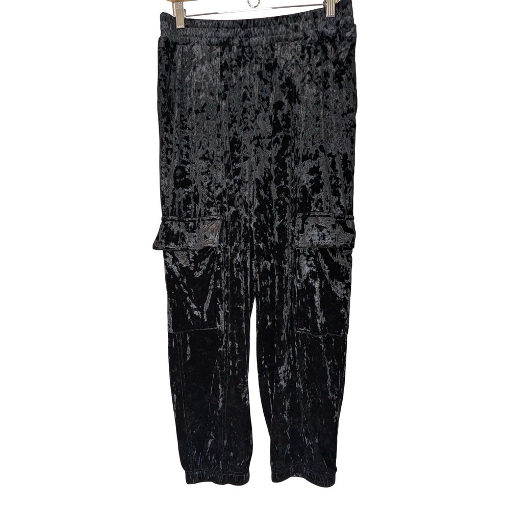 Jessica Simpson Womens Crushed Velvet Cargo Jogger Pants Black‎ Medium M Y2K